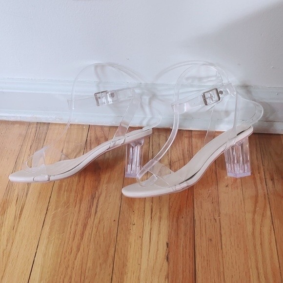 Jelly PVC Transparent Strappy Sandal Open Toed Heeled Shoes - Picture 7 of 8